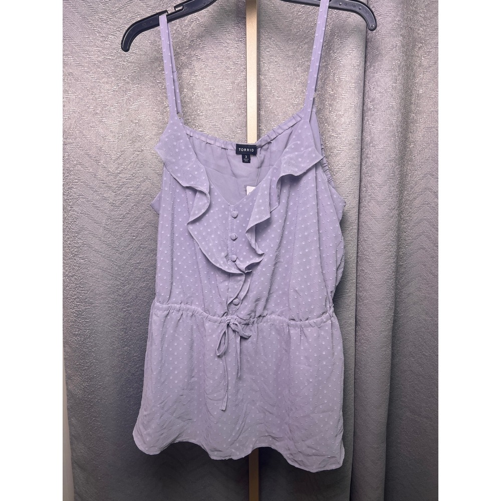 Torrid Chiffon Clip Dot Ruffle Tie Waist Tank Sz 3 Lilac Gray NWT